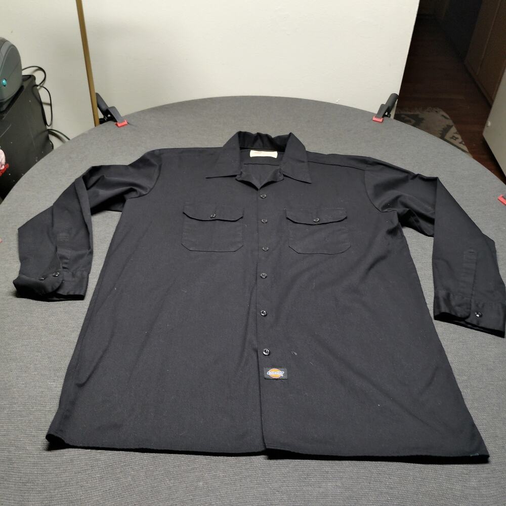 Dickies Work Shirt Mens XL Black Long Sleeve Button Front Utility